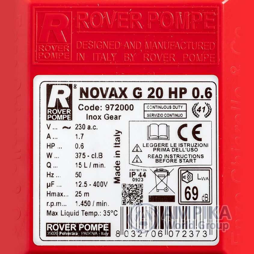 Bomba Rover Pompe NOVAX G 20 HP 0,6